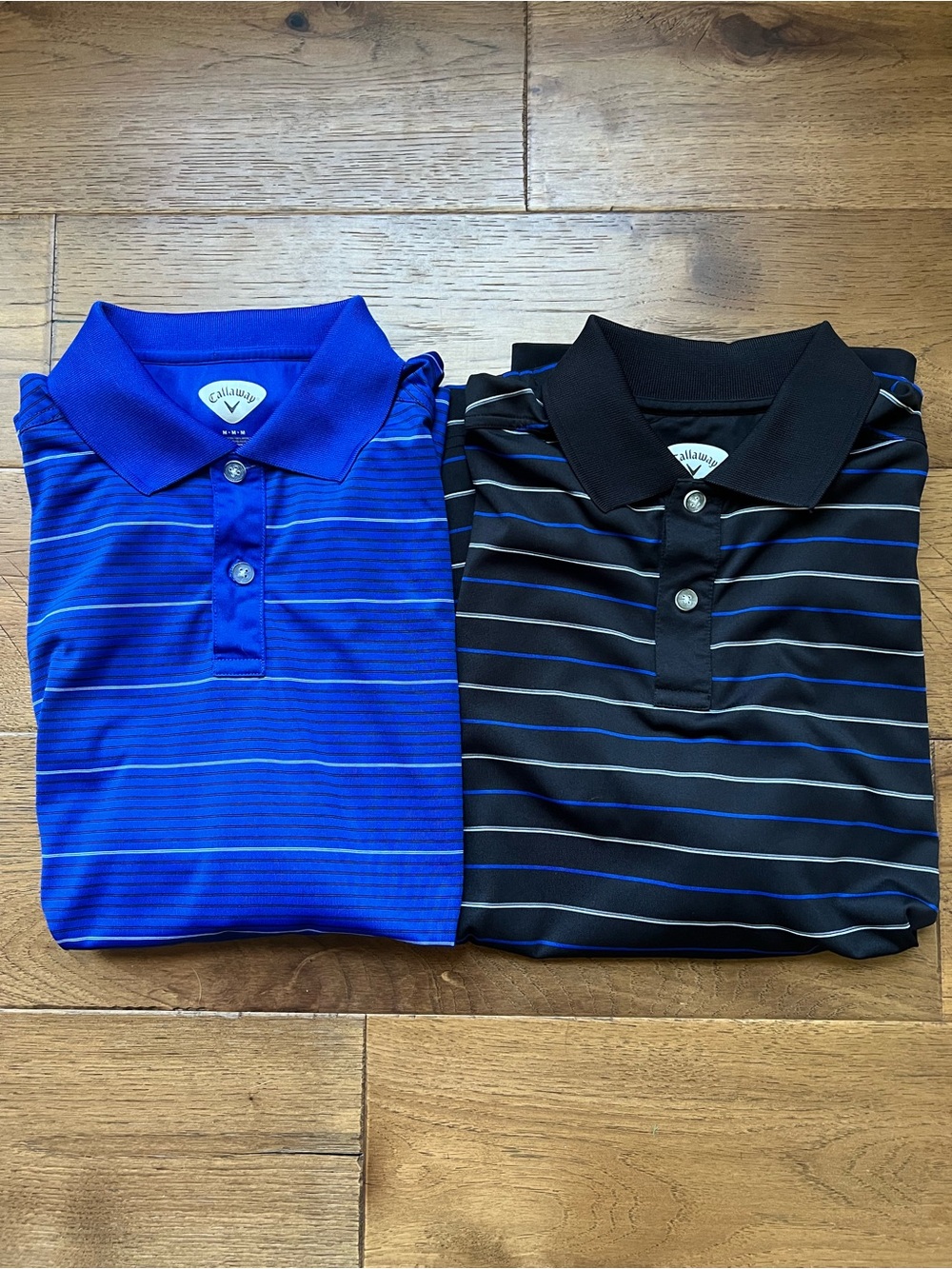 Lot of 2 Callaway Men’s Royal Blue & Black Striped Performance Polo Duo
